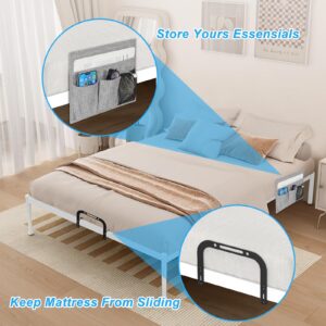 Mattress Slide Stopper, YUOROS Non Slip Mattress Gripper for Metal Bed Frame, Mattress Holder Retainer Bar to Keep Mattress Topper from Sliding (2 Mattress Holders+1 Bedside Caddy)