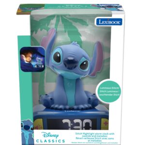 Lexibook, Disney Stitch, Stitch Nightlight Alarm Clock, Sounds and Melodies, LCD Backlit Screen, Luminous, Snooze, Blue, RL800D