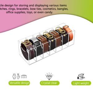 Acrylic Belt Organizer for Closet - 7 Compartments Transparent Storage Holder | Display Case for Makeup, Jewelry, Watches, Bow Tie, & Bracelets | Multipurpose Clear Containers & Versatile Design