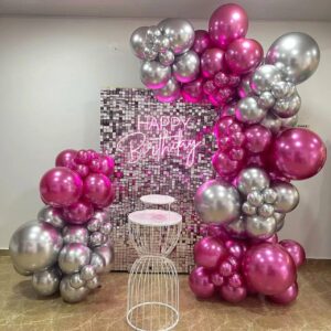 Hot Pink Silver Balloons Chrome Metallic Party Balloon Kit Arch For Party Decoration Baby Shower Wedding Holiday