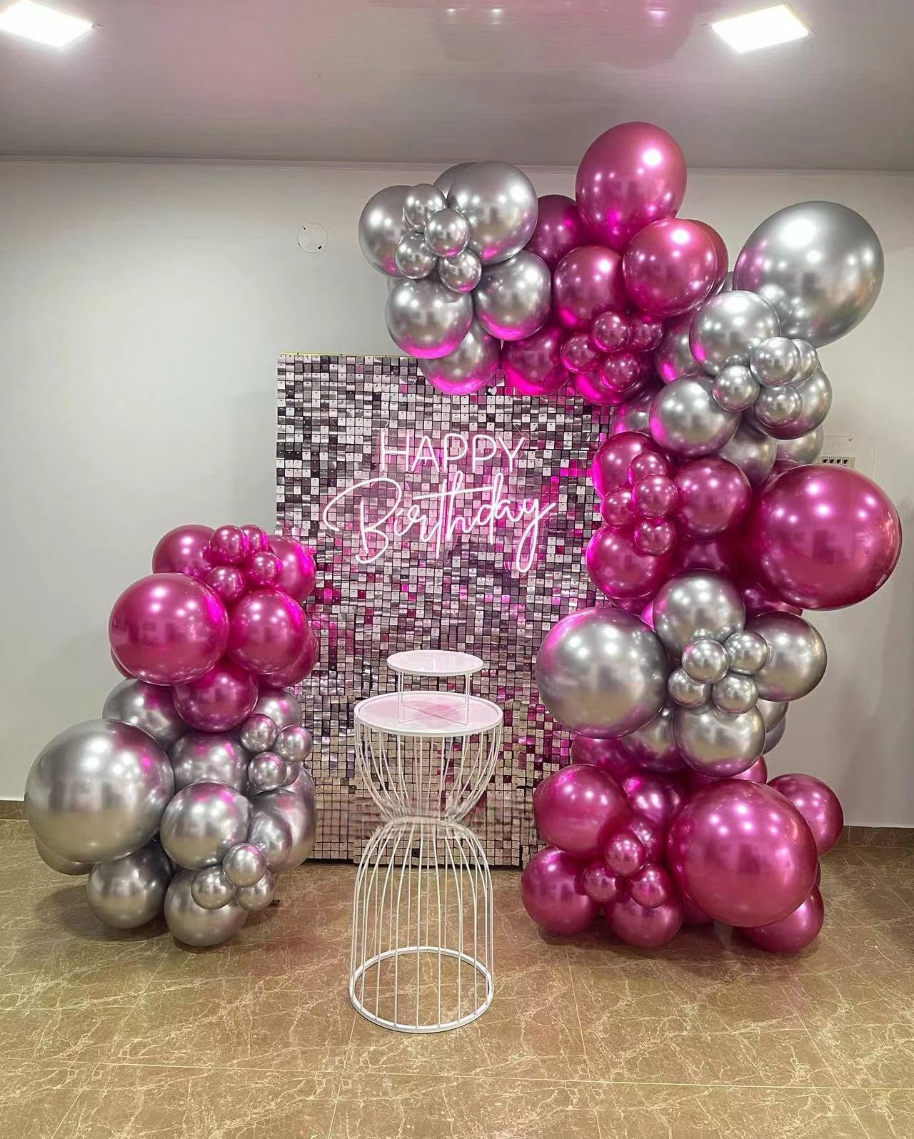 Hot Pink Silver Balloons Chrome Metallic Party Balloon Kit Arch For Party Decoration Baby Shower Wedding Holiday