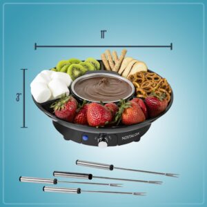 Nostalgia 10 Oz Electric Fondue Pot Set for Cheese & Chocolate - 4 Dipping Forks, 3-Section Food Tray - Kitchen Gadgets and Appliances for H'ors Deouvres, Entrees, Desserts - Black