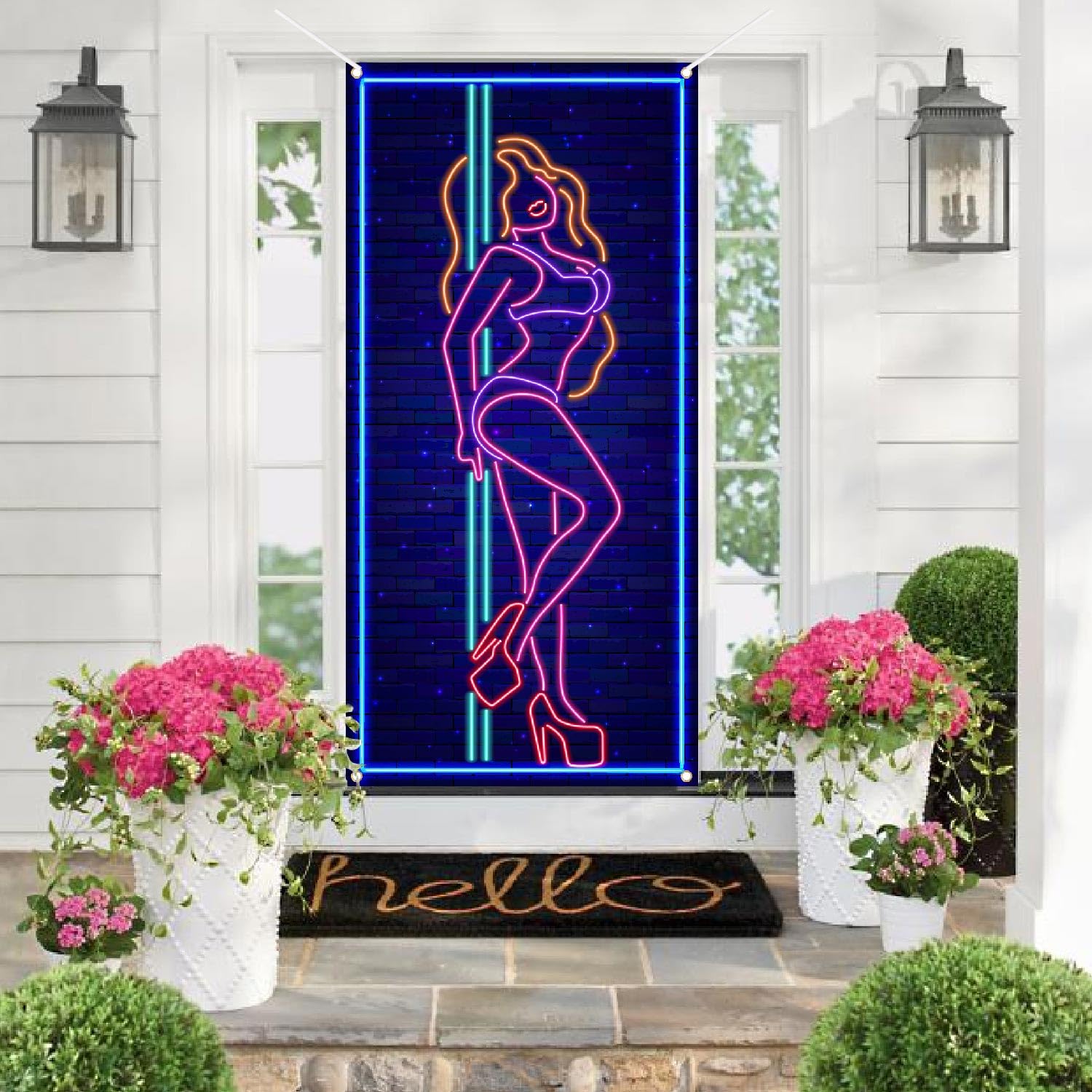 Neon Pole Dance Backdrop Hot Show Hot Sexy Girl Banner Bridal Shower Wedding Night Bachelorette Party Front Door Decor Girls Women Birthday Party Photo Photography Prop Background 35.4x72.8in-BECKTEN