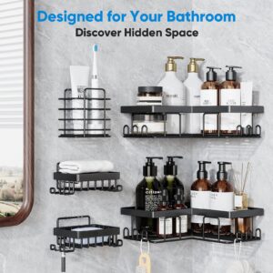 FORWOS Corner Shower Caddy 3 Pack, Rustproof Stainless Steel Bathroom Organizer and Storage, No Drilling Shower Shelf Inside Shower, Adhesive Shower Shelf for Home, Bathroom, Kitchen (Black)