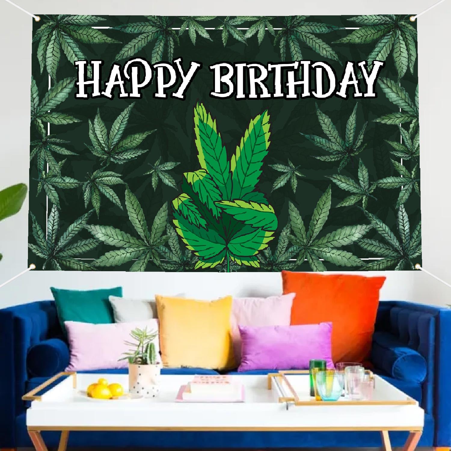 Happy Birthday Backdrop Banner Cool Green Plant Leaves Flag Favors Wall Hanging Decor Natural Plants Grass Jungle Theme Birthday Party Photo Photography Prop Booth Background 70.9x47.2in-BECKTEN