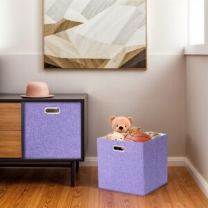 ORGMASTER Foldable Cube Storage Bin Organizing Baskets Cubby Boxes Fabric Storage Cubes Organizer Bins with Handles for Organization Shelf Closet, 13"x13"x13", Pack of 4, Purple