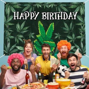 Happy Birthday Backdrop Banner Cool Green Plant Leaves Flag Favors Wall Hanging Decor Natural Plants Grass Jungle Theme Birthday Party Photo Photography Prop Booth Background 70.9x47.2in-BECKTEN