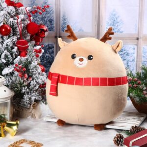 Huwena 14 Inch Christmas Reindeer Plush Throw Pillow Soft Cuddly Stuffed Pillow Large Christmas Hugging Cushion for Home Bedroom Office Sofa Decor Christmas Birthday Holiday Party Favor Gift