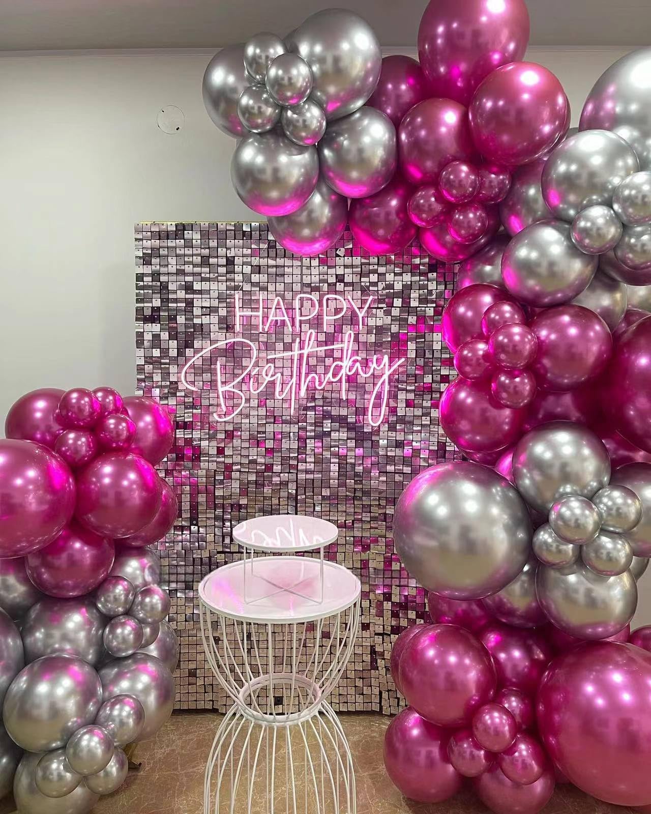 Hot Pink Silver Balloons Chrome Metallic Party Balloon Kit Arch For Party Decoration Baby Shower Wedding Holiday