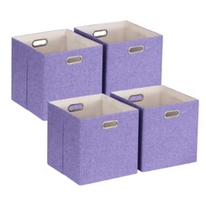 orgmaster foldable cube storage bin organizing baskets cubby boxes fabric storage cubes organizer bins with handles for organization shelf closet, 13"x13"x13", pack of 4, purple