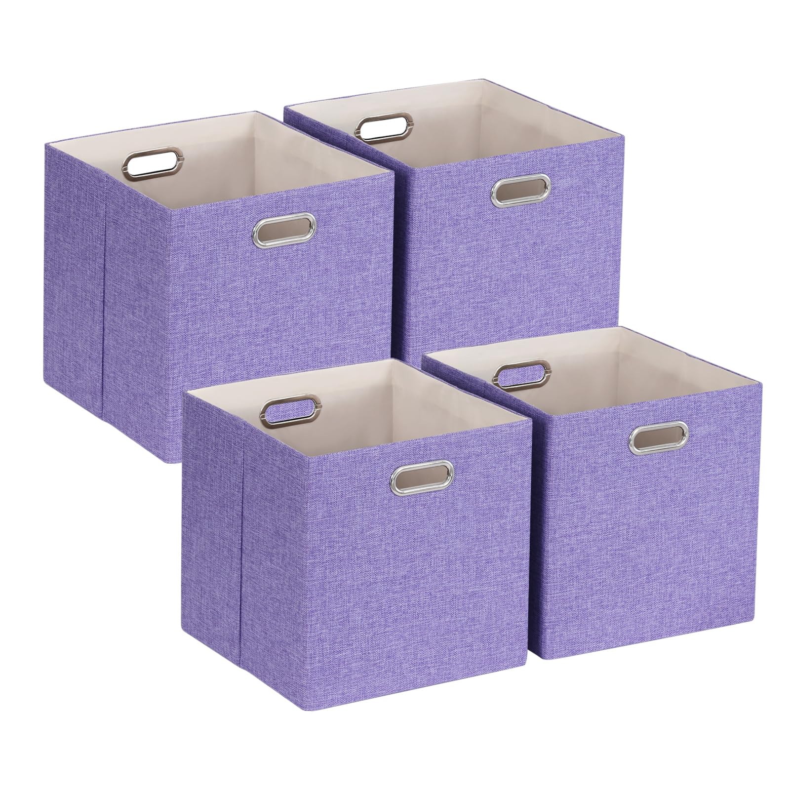 ORGMASTER Foldable Cube Storage Bin Organizing Baskets Cubby Boxes Fabric Storage Cubes Organizer Bins with Handles for Organization Shelf Closet, 13"x13"x13", Pack of 4, Purple