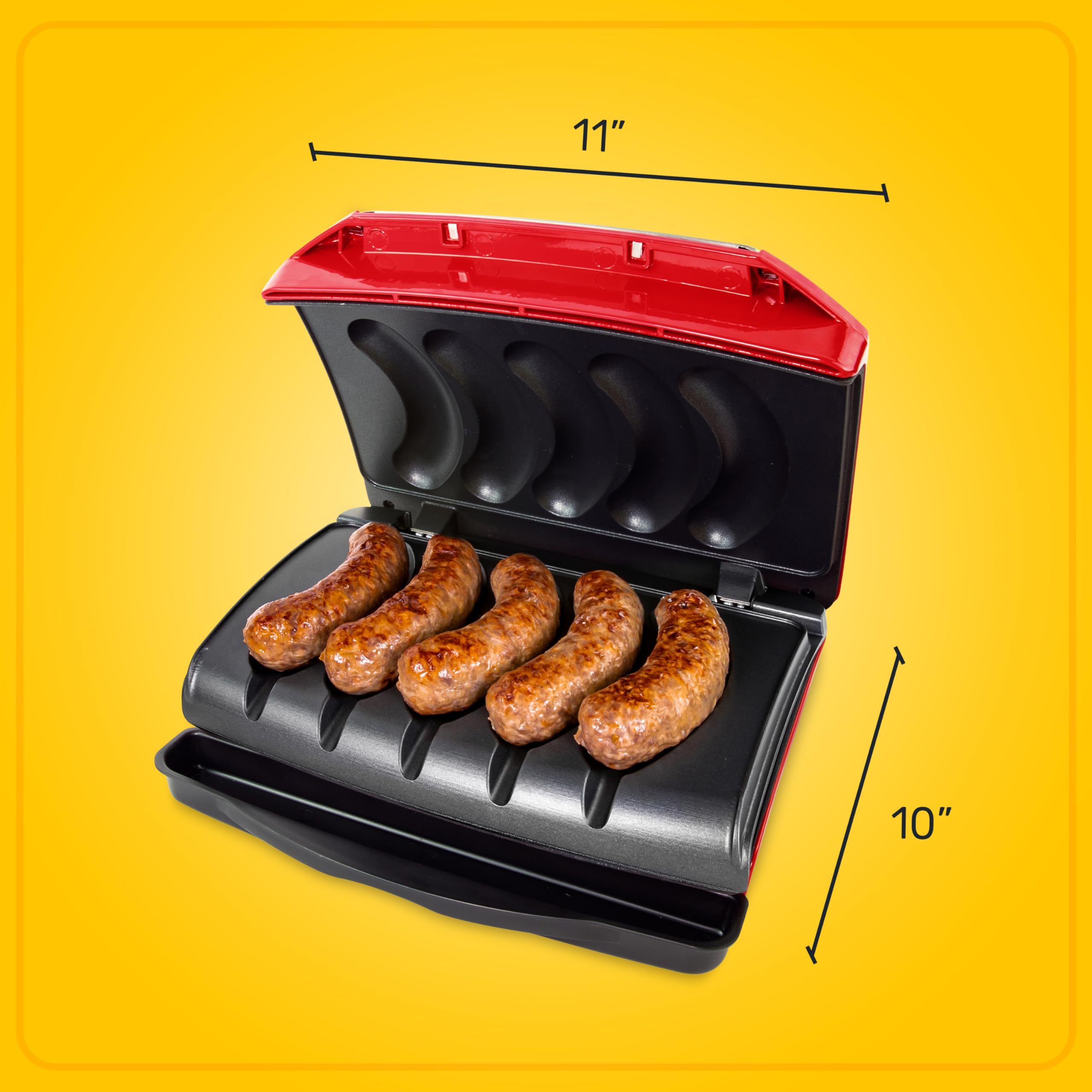 Nostalgia Game Day Sausage and Brat 5 Link Electric Grill with Oil Drip Tray, Carry Handle, and Cord Storage, Cooks Beef, Turkey, Chicken, Veggie Sausages, or Hot Dogs