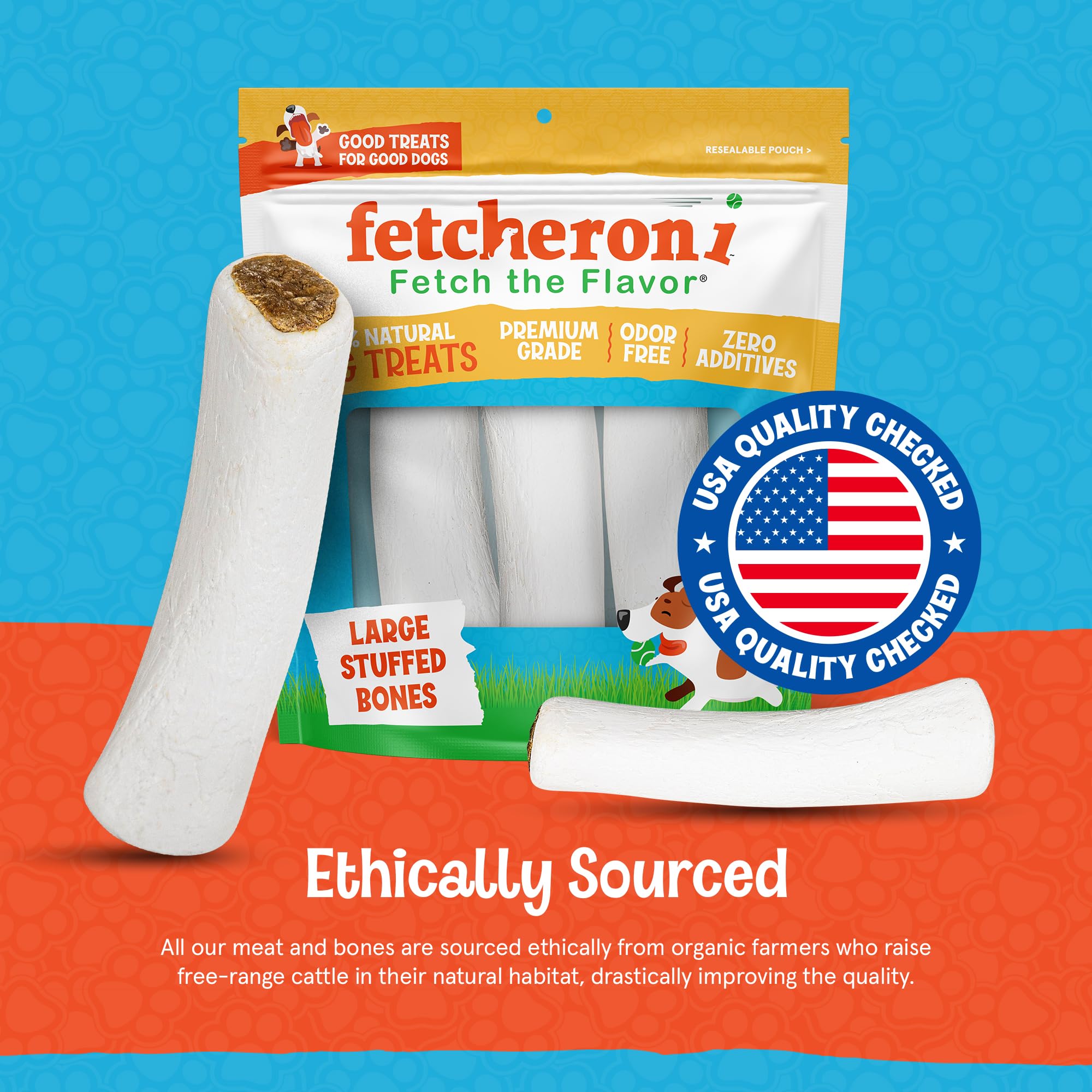 FETCHERONI Variety Pack Stuffed Dog Bones (Flavors: Bacon & Cheese, Peanut Butter, and Beef) - 3-4 Inch Long Dog Treats - Natural Stuffed Dental Dog Bone Treats for Dogs - 5 Pack