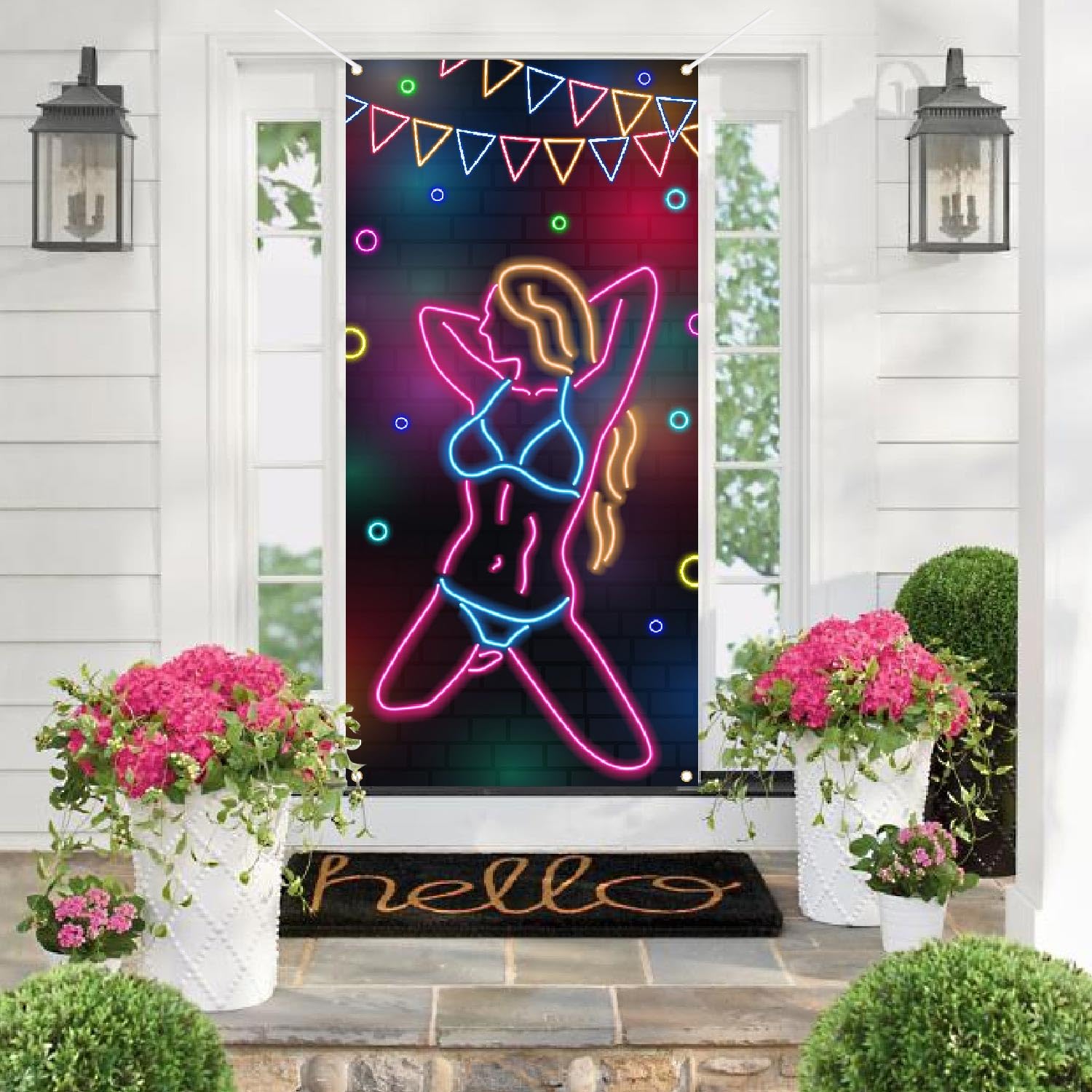 Neon Hot Sexy Girl Dancing Backdrop Pole Dance Banner Bridal Shower Wedding Night Bachelorette Party Front Door Decor Girls Women Birthday Party Photo Photography Prop Background 35.4x72.8in-BECKTEN