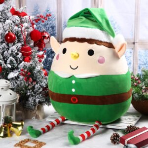 Huwena 14 Inch Christmas Plush Pillow Decorations Soft Cuddly Xmas Throw Pillow Large Hugging Stuffed Cushion for Christmas Holiday Party Favor Gift New Year Home Bedroom Sofa Decors(Green Elf)