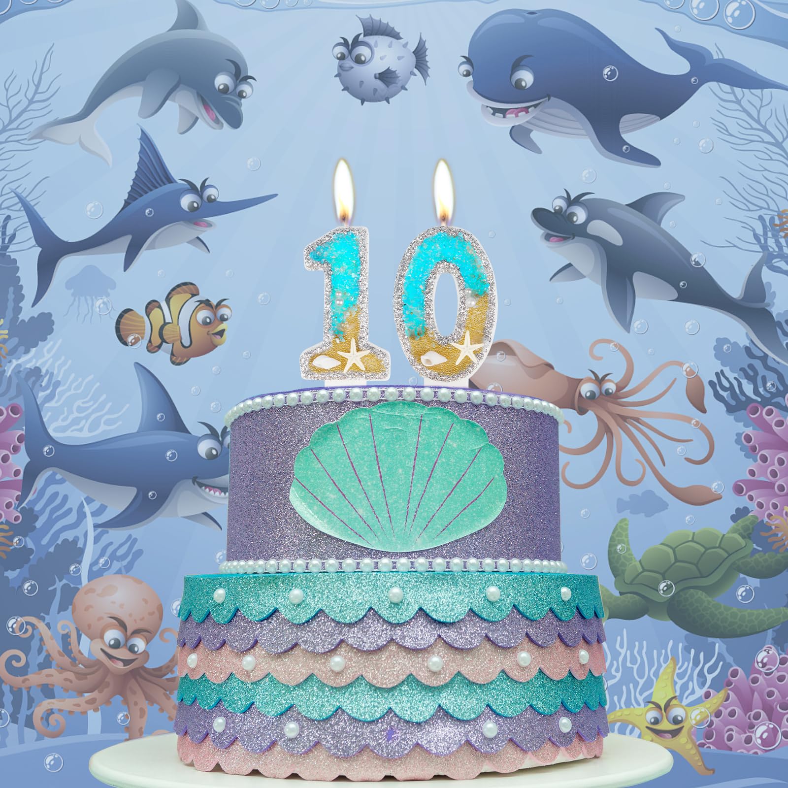 Birthday Candles Number 1 Candle, Handmade Numeral Candle Cake Topper, Perfect for Mermaid Theme Baby Shark Theme Finding Nemo Theme Birthday Party Favors Decorations