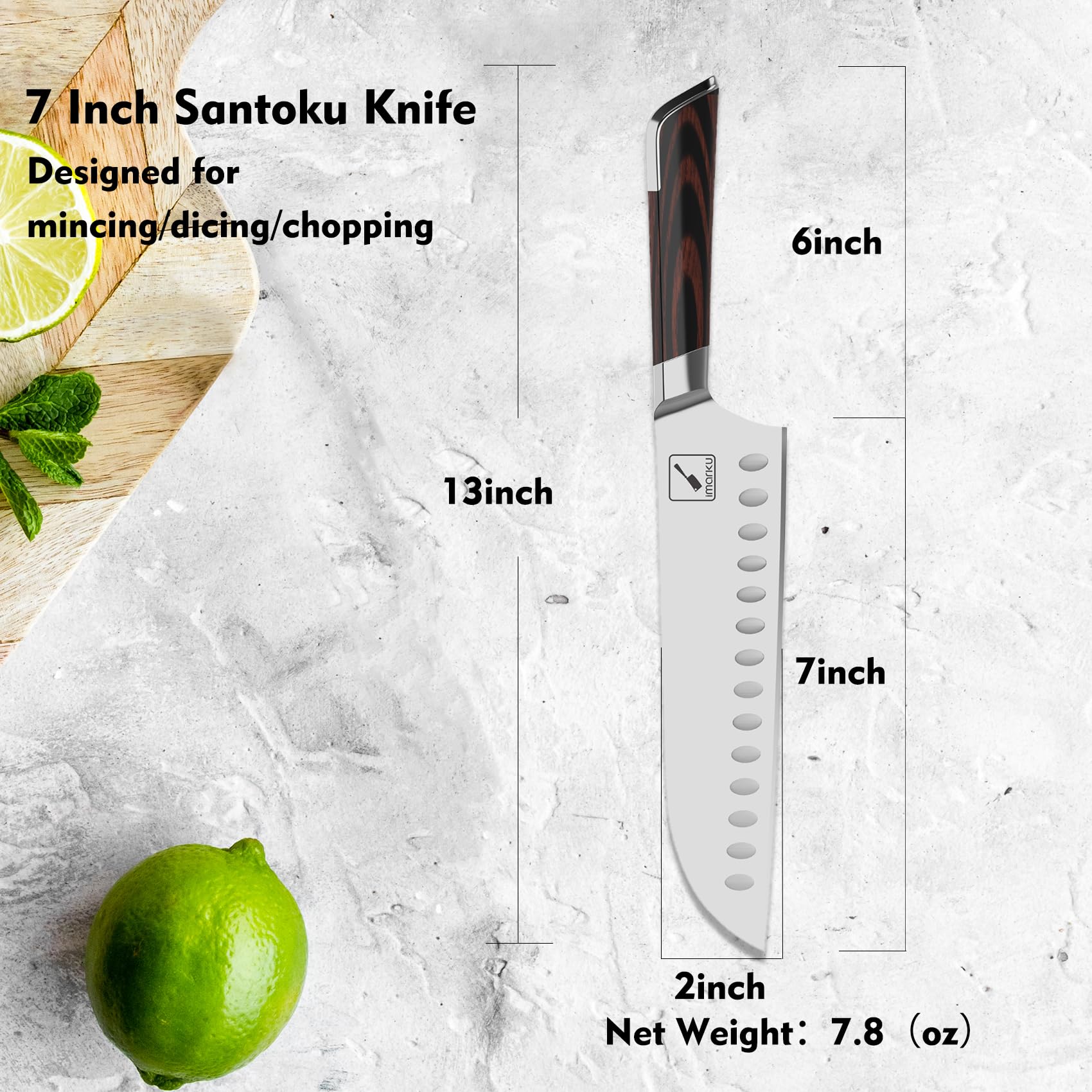 imarku Damascus Chef Knife, Super Sharp Kitchen Santoku Knife 7 Inch, Powder Steel Forged Japanese Cooking Knife for Collection, Chopping Meat Vegetable, Gifts for Women and Men