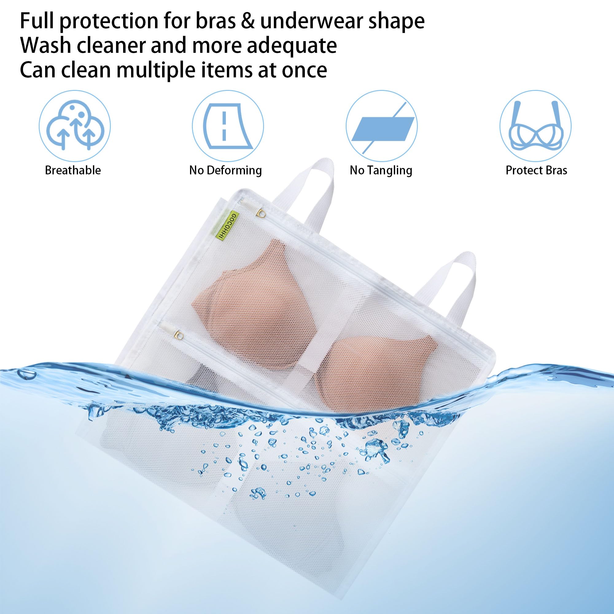 Laundry Bra Bags, 2 Pcs Bra Washing Bags, Lingerie Bags for Washing Delicates, Holds 10 A-C Cups Sizes, Underwear Brassiere Washing Bags with Zipper for Laundry Storage