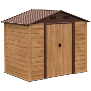 outsunny 8' x 6' outdoor storage shed, garden tool house with foundation kit, 4 vents and 2 easy sliding doors for backyard, patio, garage, lawn, brown