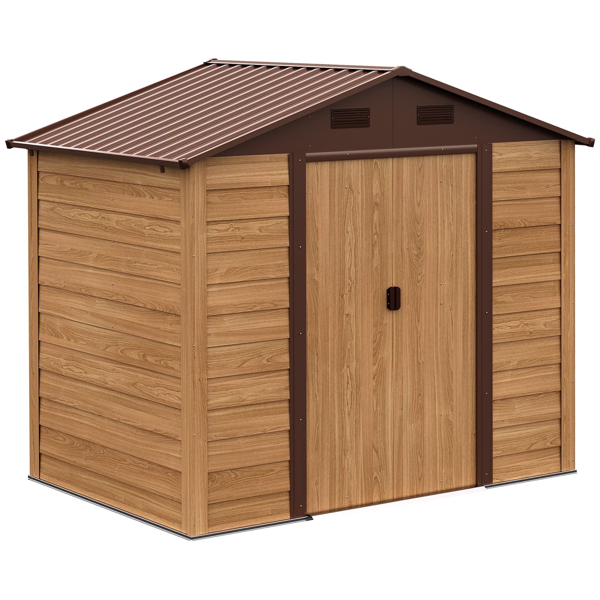 Outsunny 8' x 6' Outdoor Storage Shed, Garden Tool House with Foundation Kit, 4 Vents and 2 Easy Sliding Doors for Backyard, Patio, Garage, Lawn, Brown