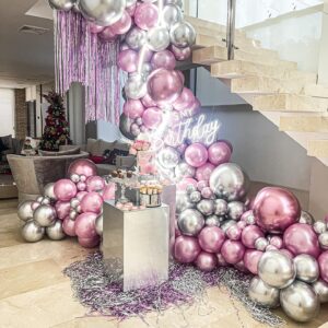 Hot Pink Silver Balloons Chrome Metallic Party Balloon Kit Arch For Party Decoration Baby Shower Wedding Holiday