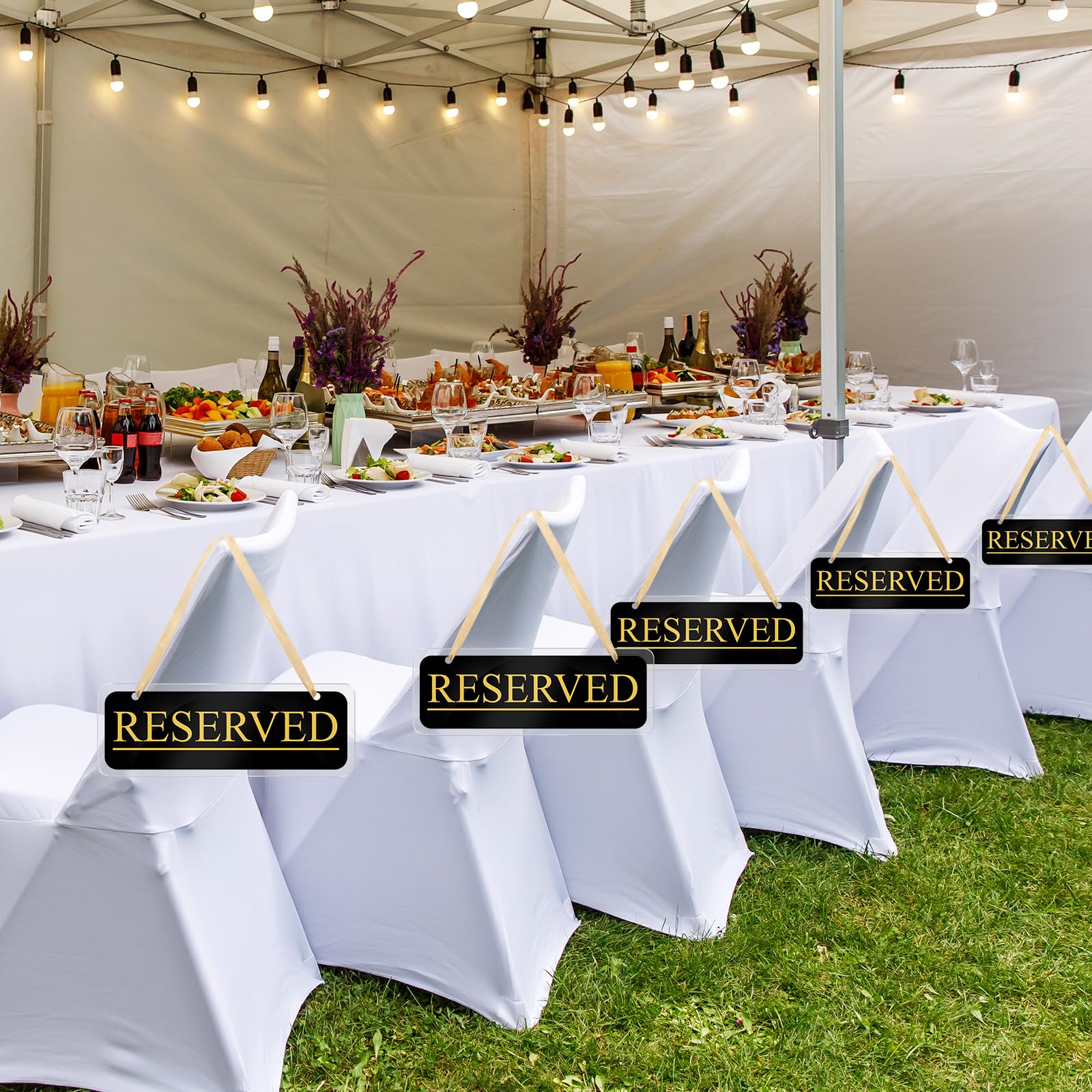 Beeveer 12 Pcs Reserved Chair Signs for Wedding Reserved Seating Signs Acrylic Reserved Hanging Sign with Ribbon Reserved Signs for Wedding Parties Events Church Pews Chair Restaurant(Black)