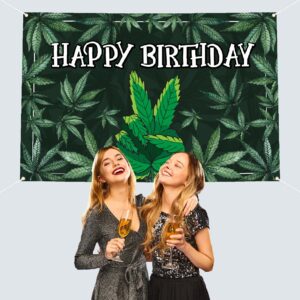 Happy Birthday Backdrop Banner Cool Green Plant Leaves Flag Favors Wall Hanging Decor Natural Plants Grass Jungle Theme Birthday Party Photo Photography Prop Booth Background 70.9x47.2in-BECKTEN