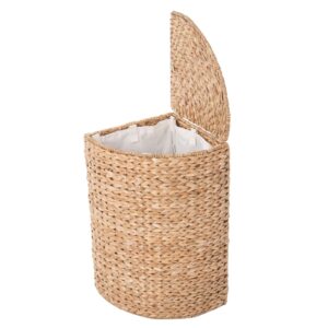 Pie-Shaped Sea Grass Laundry Basket with Removable Liner and Lid - Coastal, Natural Decor Style - Pie Shape Fits in Corner for Easy Storage - 27 in. height - from Kouboo