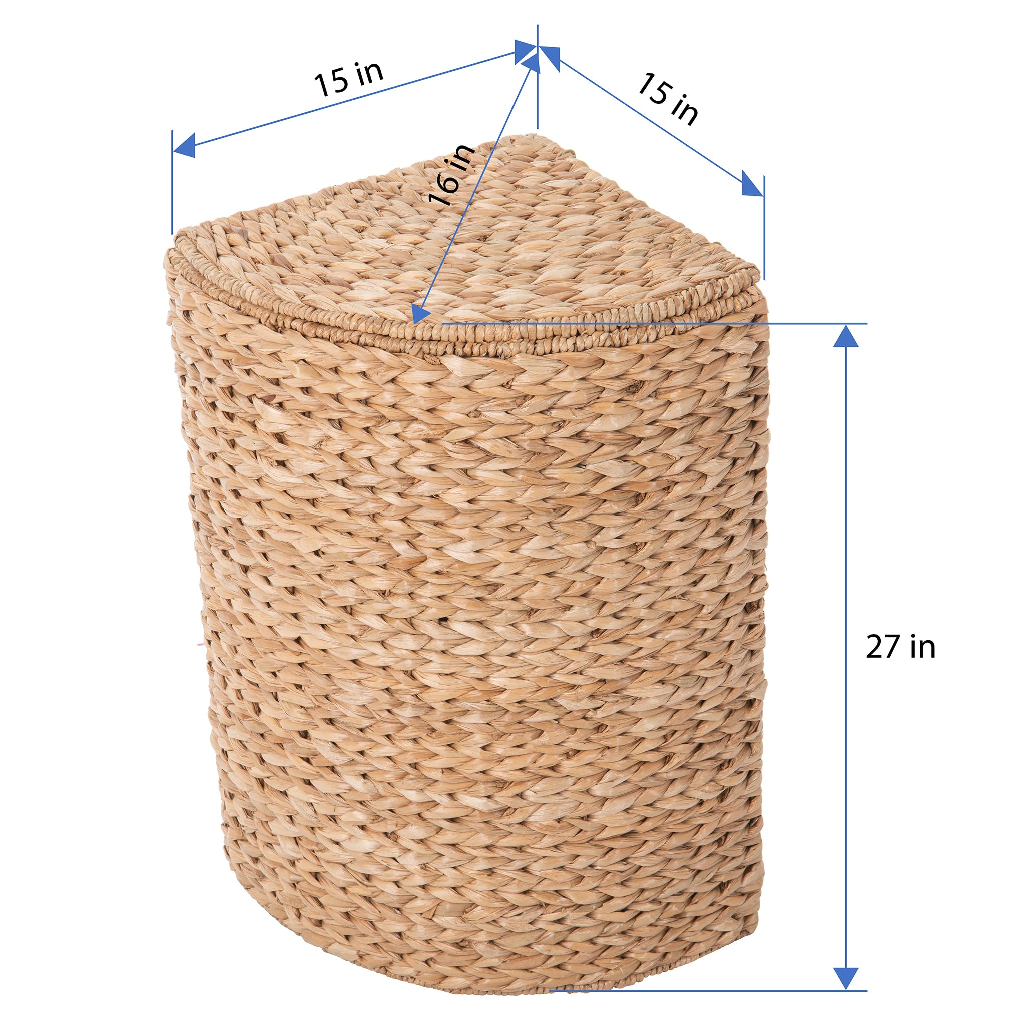 Pie-Shaped Sea Grass Laundry Basket with Removable Liner and Lid - Coastal, Natural Decor Style - Pie Shape Fits in Corner for Easy Storage - 27 in. height - from Kouboo