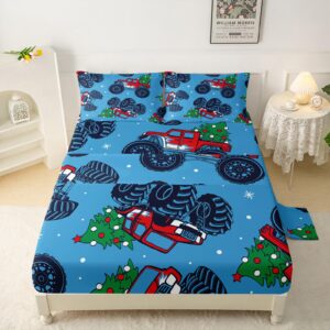 QOOMO Truck Sheets Set Twin Size, Kids Sheets Set Set,Christmas Tree Truck Printing Bedding Ultra Soft，Ultra Sheets Set Twin Size 1 Fitted Sheet, 1 Flat Sheet, 2 Pillow Cases