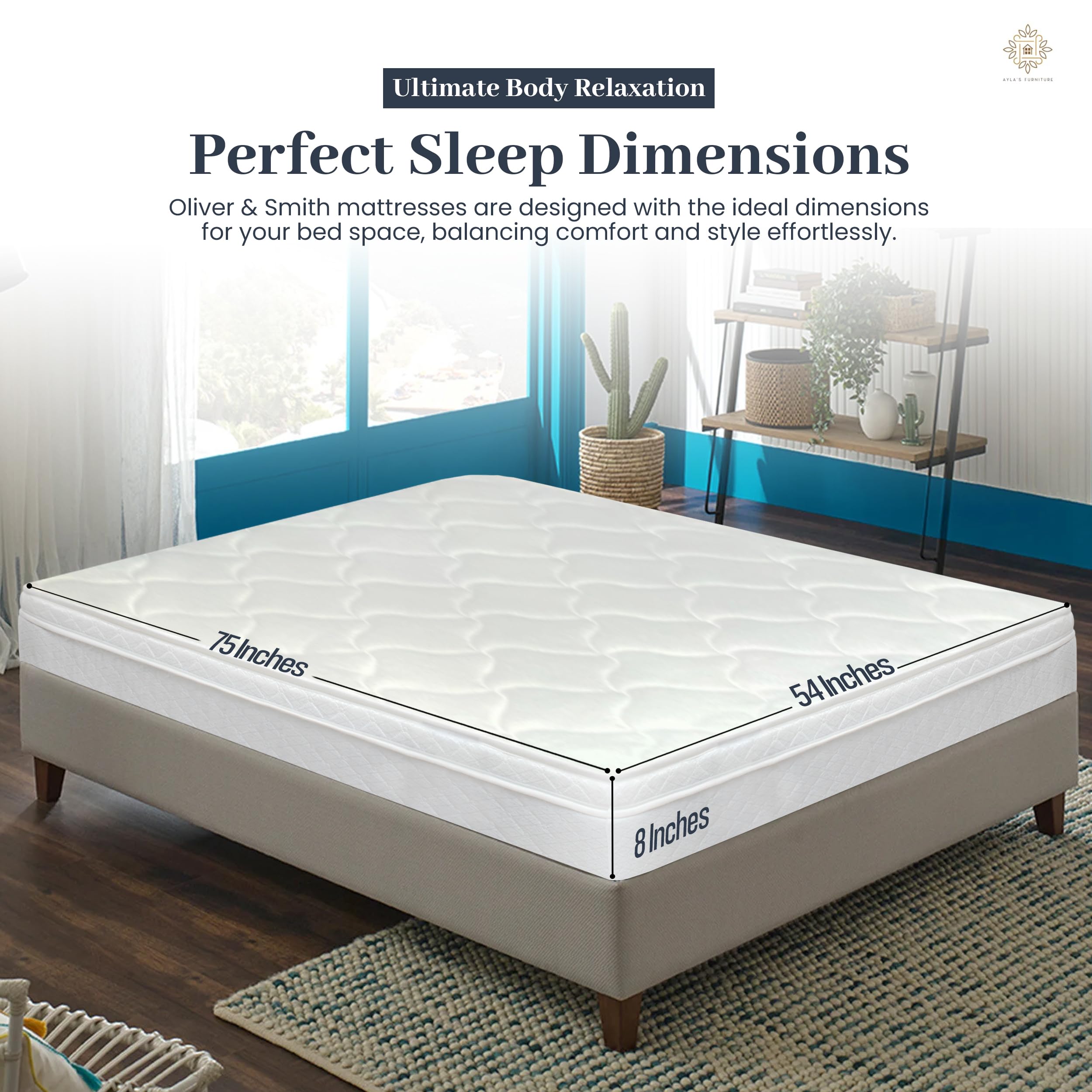 Aylas Furniture Full Size Mattress- 8 Inch Hybrid Mattress Full with High Density & Comfort Cold Foam with Continuous Coil Bonnell Springs - Eco-Friendly, Breathable Full Mattress Medium Firmness