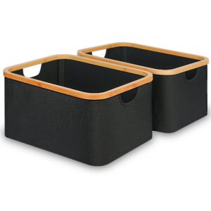 efluky storage baskets for organizing, fabric storage baskets with bamboo handles, collapsible storage baskets for shelves and closet, large, black set of 2