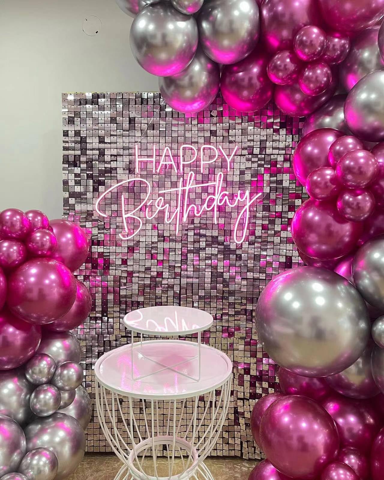 Hot Pink Silver Balloons Chrome Metallic Party Balloon Kit Arch For Party Decoration Baby Shower Wedding Holiday