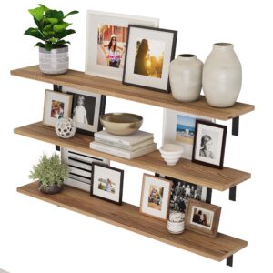 wallniture cervo 60 inch long x 10 in deep floating shelves for wall decor, wall bookshelf for living room, wall shelves home office, laundry room, floating shelf set of 3, burnt, wood