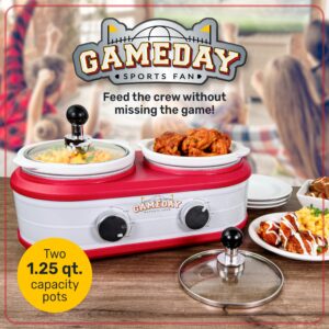 Nostalgia Game Day 2.5-Quart 2-Section Slow Cooker with Lid and Ladle, Keg-Like Design, Cooks Chicken Wings, Meatballs, Chilli, Cheese, Soup, Stews, and More