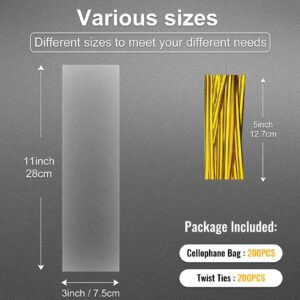 Clear Pretzel Rod Bags Candy Bags 200pcs 3X11" Cellophane Treat Bags Party Favor Bags Goodie Bags Cake Pop Bags Gift Bags Apple Bags Cello Bags with Ties