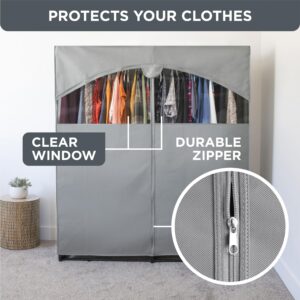 HOLDN’ STORAGE Portable Wardrobe Closet, Large - Premium Heavy Duty Metal Hanging Rod with Dark Gray Cover- 50 Lb. Weight Capacity- Super Easy Assembly, No Tools Required