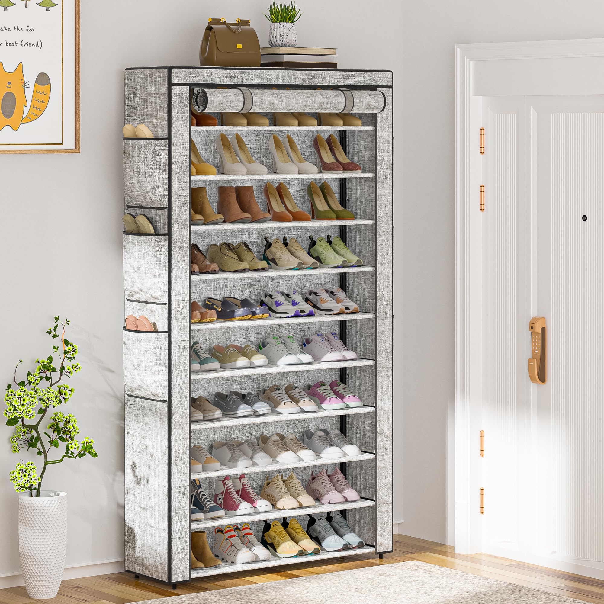 OYREL Shoe Rack 10Tier Large Capacity 50-56Pairs Beautiful Tall Shoe Shelf Free Standing Storage Cabinet Entryway Closet