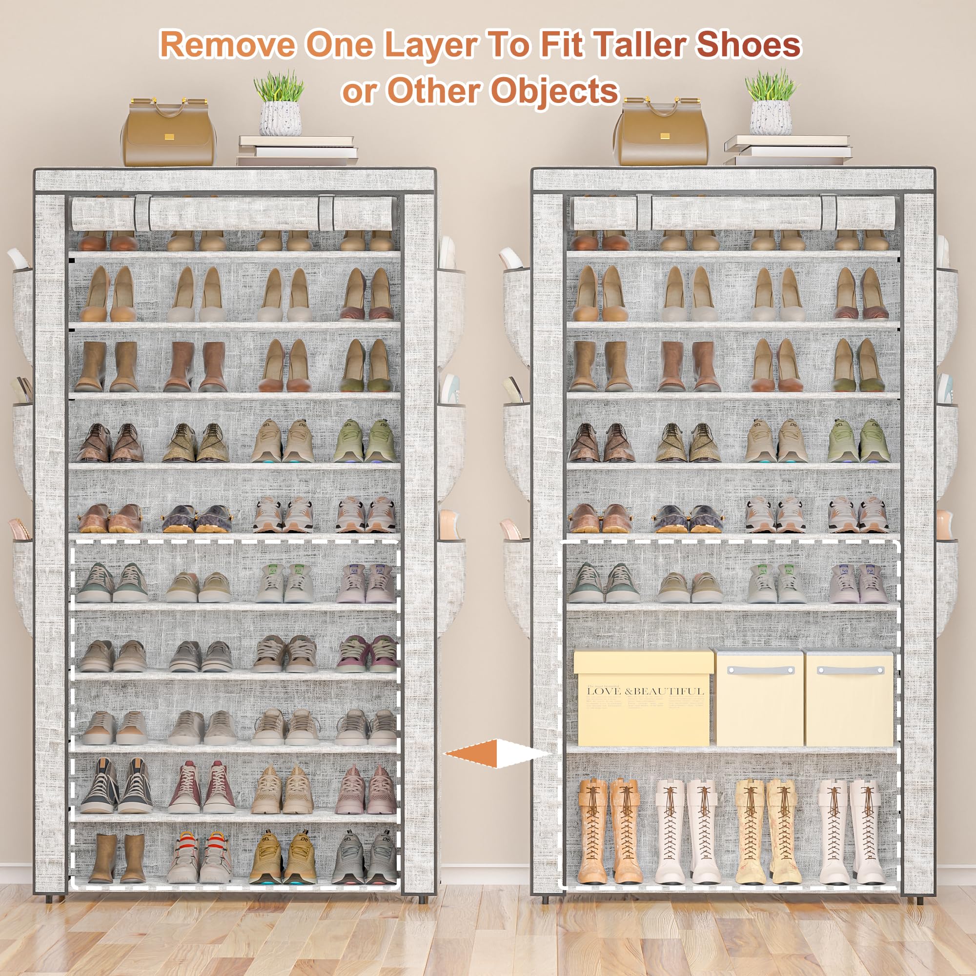 OYREL Shoe Rack 10Tier Large Capacity 50-56Pairs Beautiful Tall Shoe Shelf Free Standing Storage Cabinet Entryway Closet