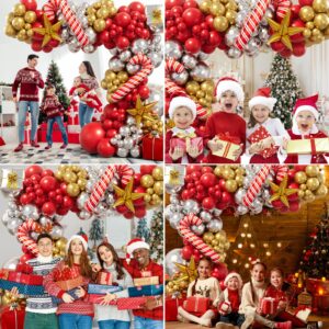 Bonropin Christmas Balloon Garland Arch Kit with Xmas Red and Gold Silver Balloons Candy Cane Balloons Gift Box Balloons Starburst Balloons for New Year Winter Christmas Party Decorations