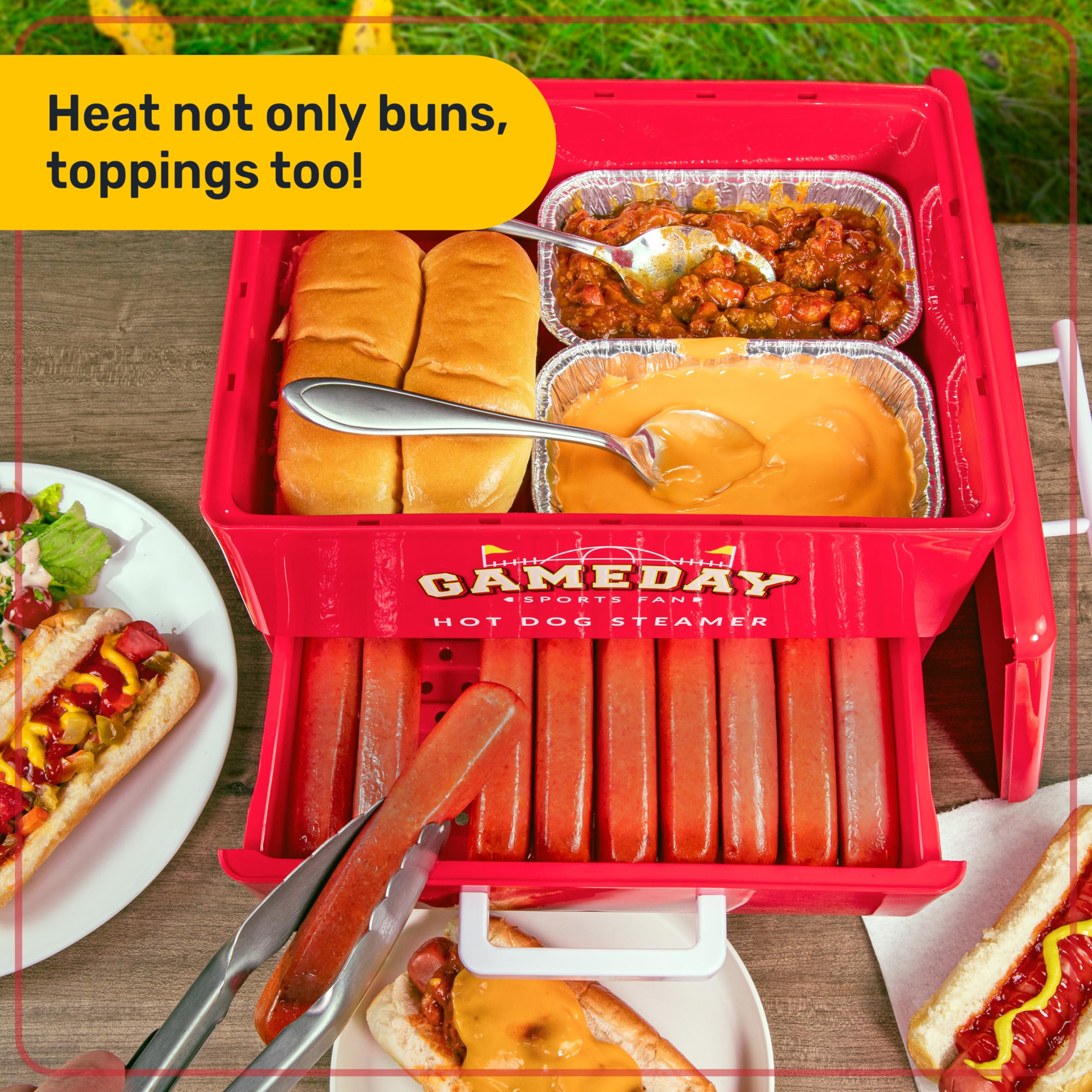 Nostalgia, Game Day Hot Dog Steamer and Bun Warmer, Fits 20 Dogs and 8 Buns, Steams Pot Stickers, Veggies, Potatoes, and Other Appetizers or Toppings