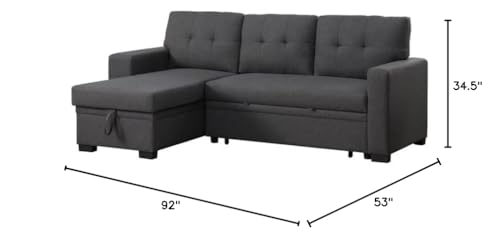 Pemberly Row Fabric Reversible Side Compartment Sectional Sofa Bed - Dark Gray