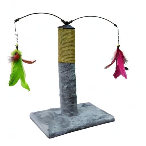 Go Pet Club Everyday Value 19in Scratching Post with Sisal Rope and Interactive Hanging Toy Feather, Gray