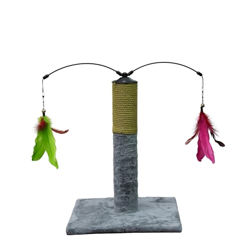 Go Pet Club Everyday Value 19in Scratching Post with Sisal Rope and Interactive Hanging Toy Feather, Gray