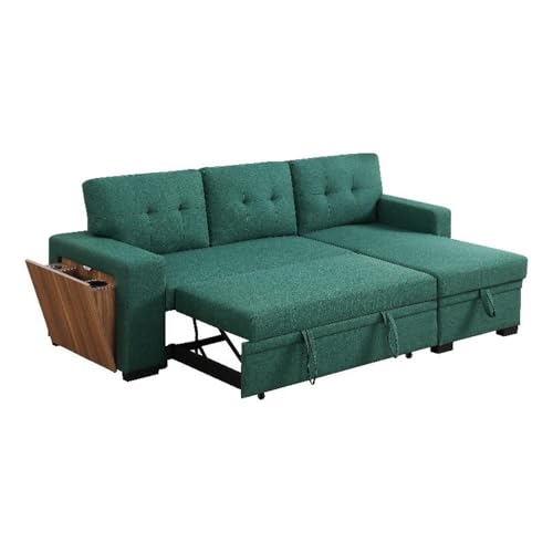 Pemberly Row Fabric Reversible Side Compartment Sleeper Sectional Sofa Bed-Green