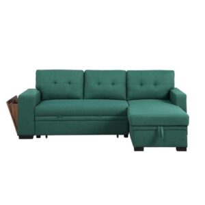 Pemberly Row Fabric Reversible Side Compartment Sleeper Sectional Sofa Bed-Green