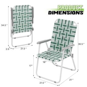 Magshion Folding Patio Webbed Chairs, Outdoor Lightweight Portable Lawn Beach Chairs for Adults 2-Pack, Dark Green