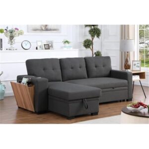 Pemberly Row Fabric Reversible Side Compartment Sectional Sofa Bed - Dark Gray