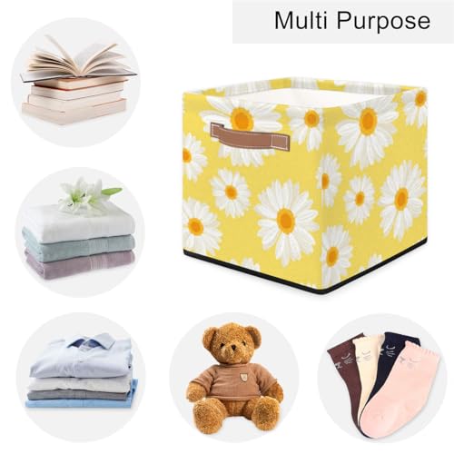 13x13x13 Storage Cube Bins Daisy Yellow Storage Cubes 13 inch Collapsible Storage Bins Cubby Storage Baskets for Organizing Shelf Cabinet Bookcase Boxes