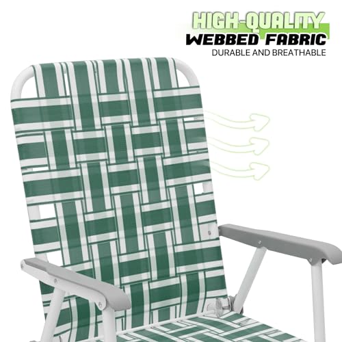 Magshion Folding Patio Webbed Chairs, Outdoor Lightweight Portable Lawn Beach Chairs for Adults 2-Pack, Dark Green